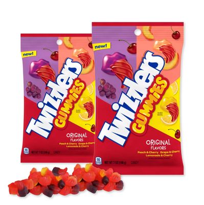 PV Gummies Original - 5 oz Peg Bag - Pack of 2 - Soft Chewy Fruit Candy - Peach Cherry, Grape Cherry, Lemonade Cherry Flavors