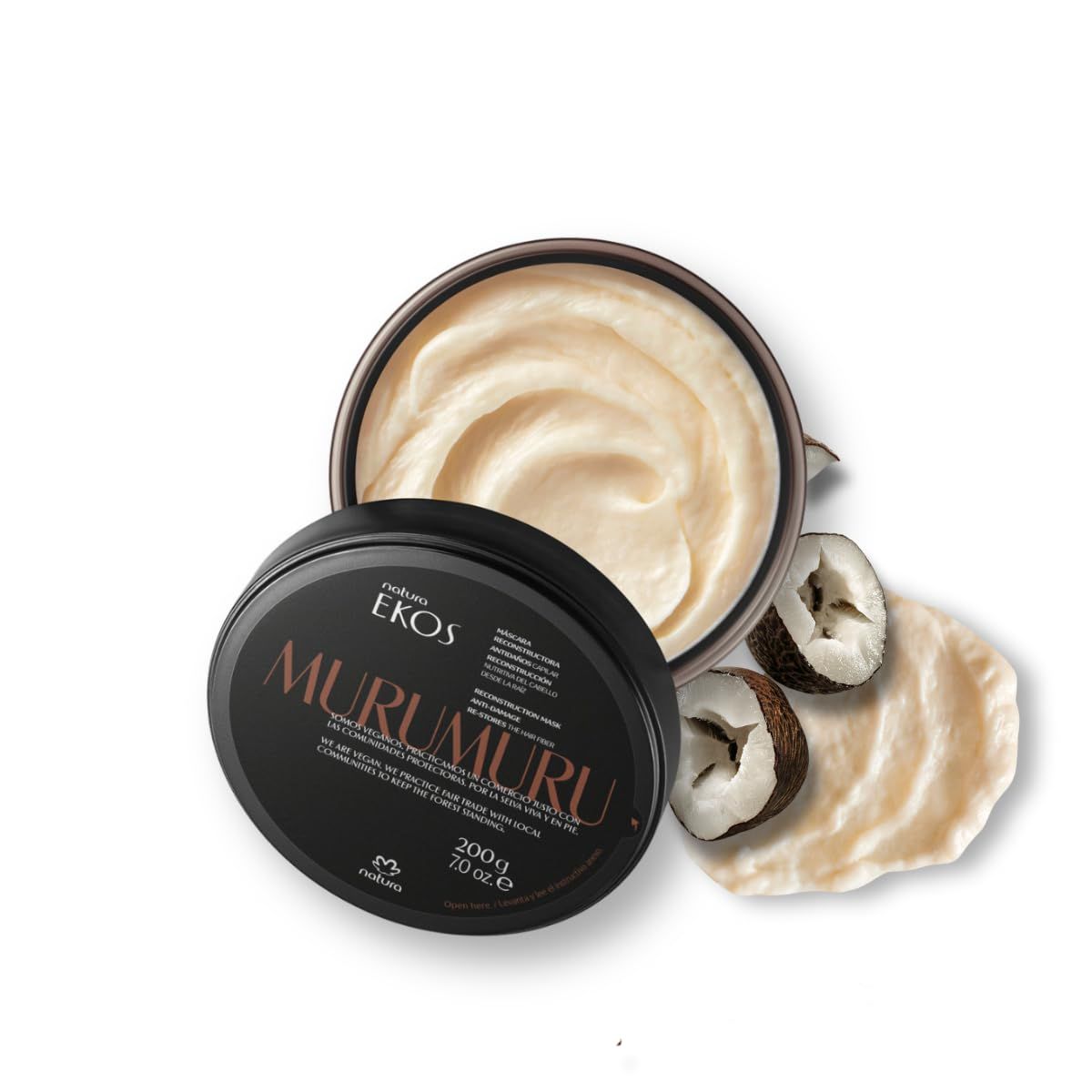 natura Ekos Murumuru Reconstruction Hair Mask - Reduce Breakage Rebuild Hair Fiber - Intensely Repairs Protects From Damage -Deep Hydration - Vegan Cruelty-Free Hair Care - 200g