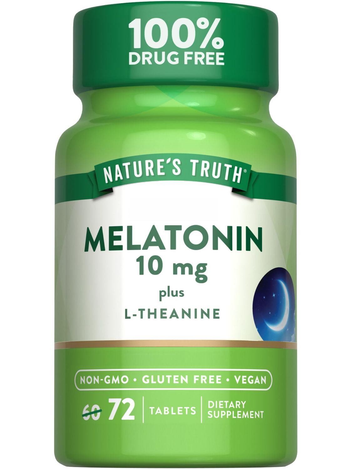Nature&#39;s Truth Melatonin 10 mg L-Theanine 72 Tablets Maximum Strength Vegan, Non-GMO and Gluten Free Supplement