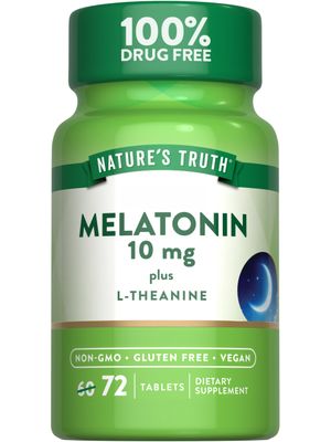 Nature&#39;s Truth Melatonin 10 mg L-Theanine 72 Tablets Maximum Strength Vegan, Non-GMO and Gluten Free Supplement