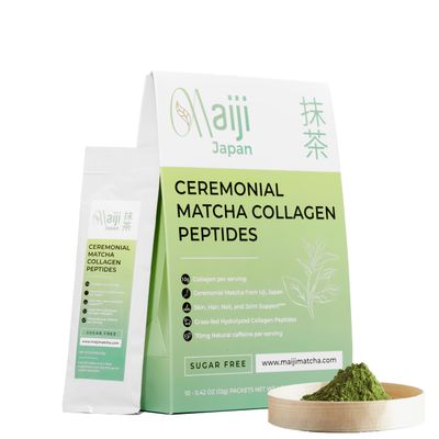Maiji Japan Matcha Collagen Peptides Powder Supplement, Ceremonial Grade Matcha Green Tea Powder, Convenient Individual Travel Sized Package, 4.2oz