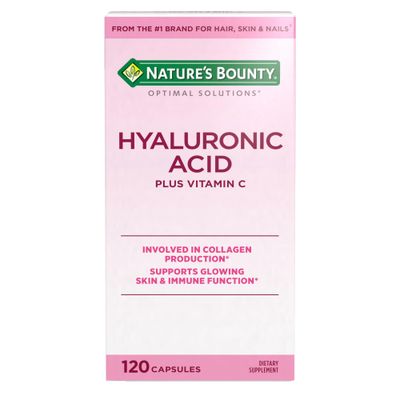 Nature&#39;s Bounty Vitamin C and Hyaluronic Acid Supplement, Supports Glowing Skin, Immune Function Collagen Production, 120 Capsules - 60 Day Supply, Optimal Solutions Supplements for Skin Health