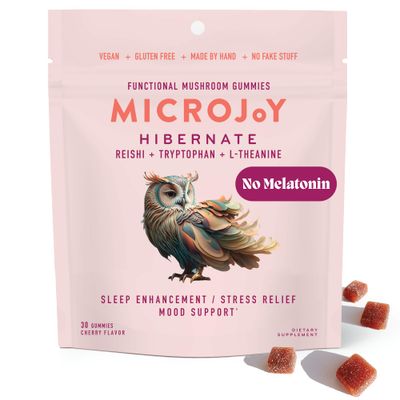 Microjoy Hibernate Gummies - Natural Sleep Aid with Reishi Mushroom - Stress Relief and Mood Support - Vegan, Non-GMO, Cherry Flavor (30 Gummies)