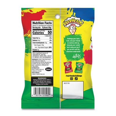 WARHEADS - Extreme Sour Hard Candy - Assorted Flavors - Sour Apple, Black Cherry, Blue Raspberry, Lemon Watermelon Flavors - 2 oz. Bag