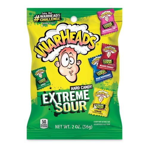 WARHEADS - Extreme Sour Hard Candy - Assorted Flavors - Sour Apple, Black Cherry, Blue Raspberry, Lemon Watermelon Flavors - 2 oz. Bag