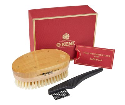 Kent MHS18 Mens Luxury Military Style Hair Brush, Wire-Laid 100 Pure White Natural Boar Bristle and Presentation Case Suitable For Daily Grooming Medium Thickness Hair. Handmade in England