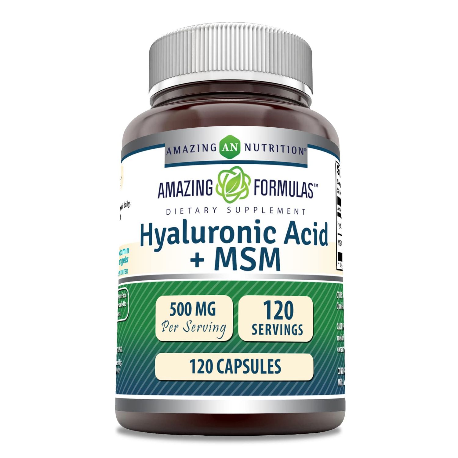 Amazing Formulas Hyaluronic Acid MSM Supplement 500 Mg 120 Capsules Non-GMO Gluten-Free Made in USA