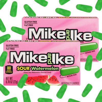 Mike and Ike Sour Watermelon Candy, 2 Pack of Candy Boxes 0.78OZ Each, Ideal Mike and Ike Candy for Your Favorite Films, Perfect Candy for Sharing with Friends.