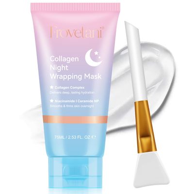 Collagen Night Wrapping Mask, Overnight Sleeping Mask for Elasticity Hydration with Collagen, Peel Off Hydrolyzed Collagen Mask Reduce Sagging Dullness 75ml (1PC)