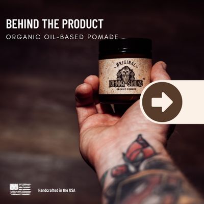 Johnny Slicks Oil Based Pomade Organic Hair Styling for Men, Low to Medium Hold Promotes Healthy Hair Growth Helps Hydrate Dry Skin, (Rugged, 4 Ounce) Veteran Owned, USA Made.