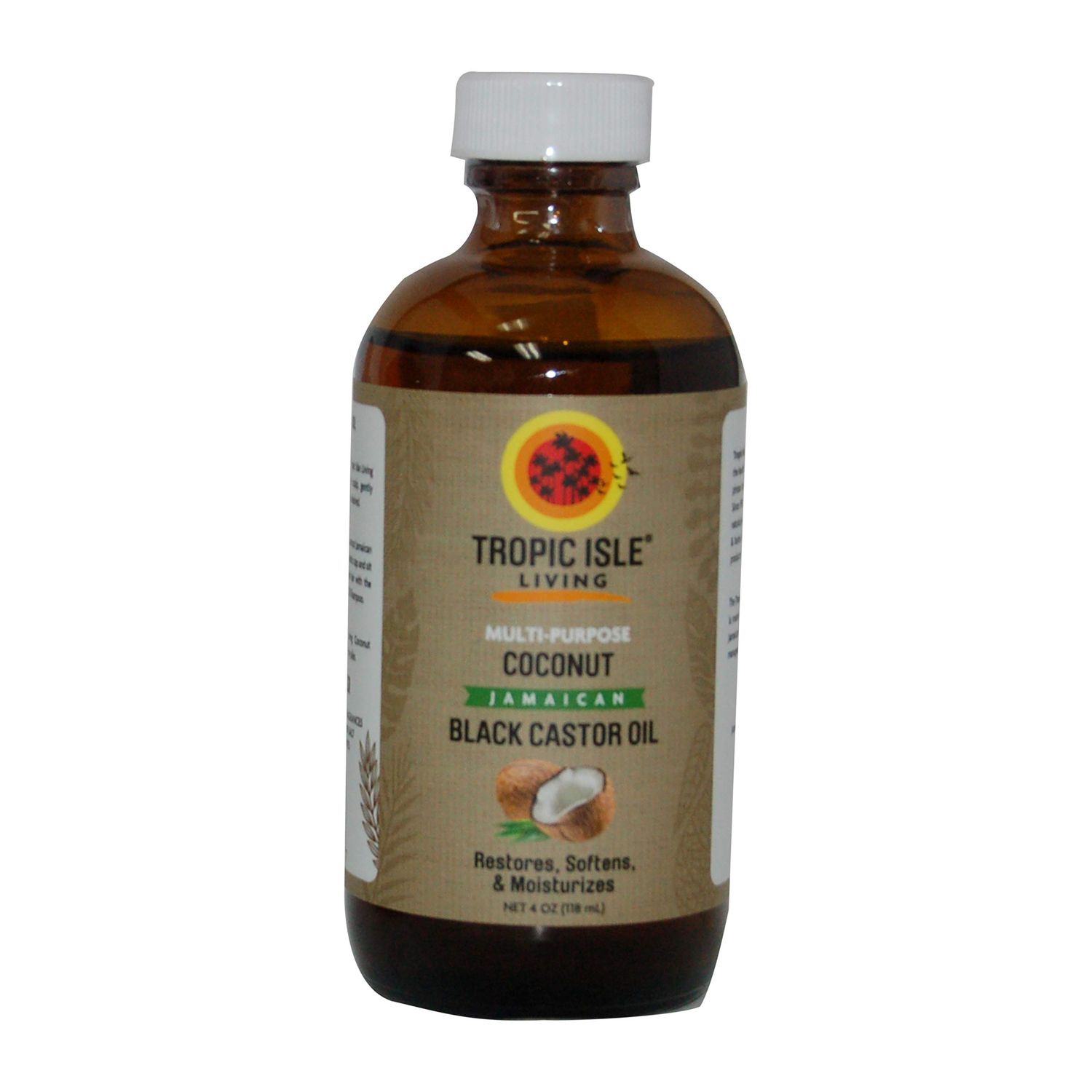 Tropic Isle Living Herbal Collection Jamaican Black Castor Oil (Coconut) 4oz Conditioning Oil for Hair Skin Hydrates, Restores, and Softens Vegan, Paraben-Free, Hexane-Free, and Cruelty-Free