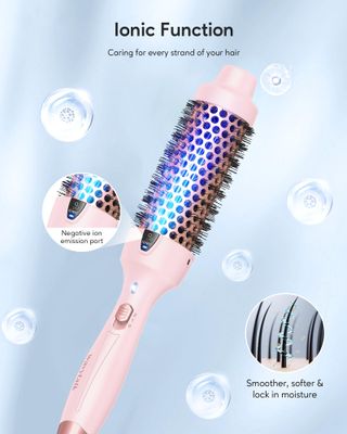 Wavytalk Thermal Brush, Blowout Express 1.5 Inch Negative Ion Thermal Round Brush Creates Blowout Look Makes Hair Shinier Smoother, Dual Voltage, Easy to Use (Pink)