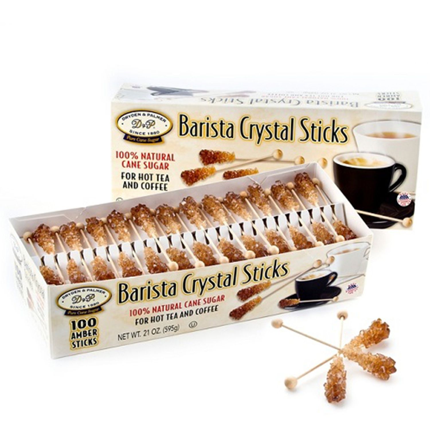 Dryden Palmer Rock Candy Demitasse Sticks, Amber, Unwrapped, 100 Count for Coffee and Cocktails - Certified Kosher, Non GMO, Gluten Free