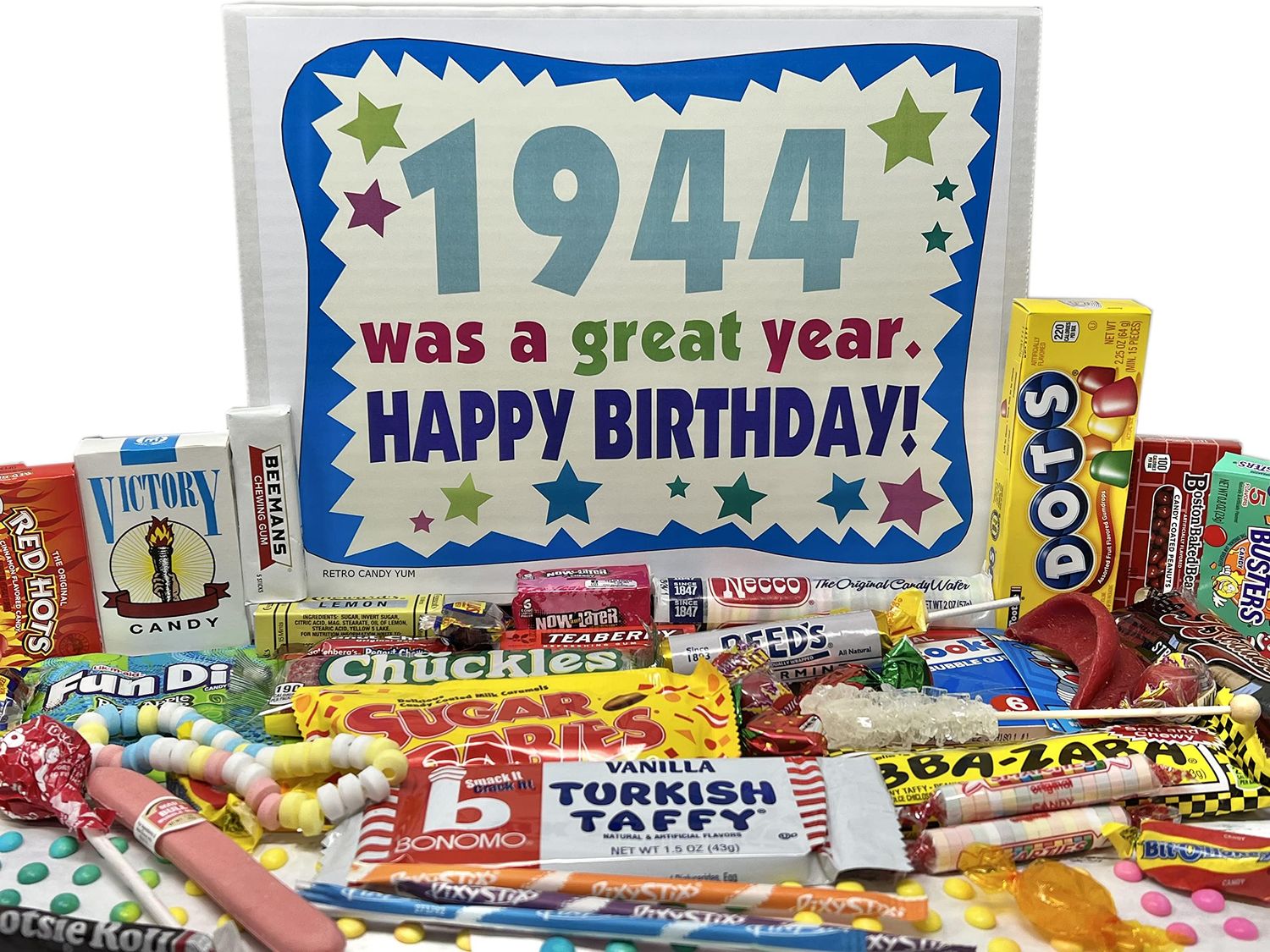RETRO CANDY YUM 1944 81st Birthday Gift Box of Nostalgic Candy from Childhood for 81 Year Old Man or Woman Born 1944