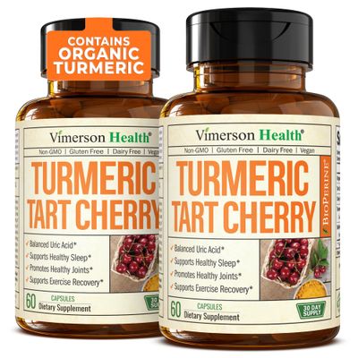 Turmeric Supplement with 10:1 Tart Cherry Extract, Turmeric Curcumin with Black Pepper Organic Tumeric. 600mg Tart Cherry Capsules. Aids Uric Acid Balance, Joint, Muscle, Sleep Support. 2 Pack