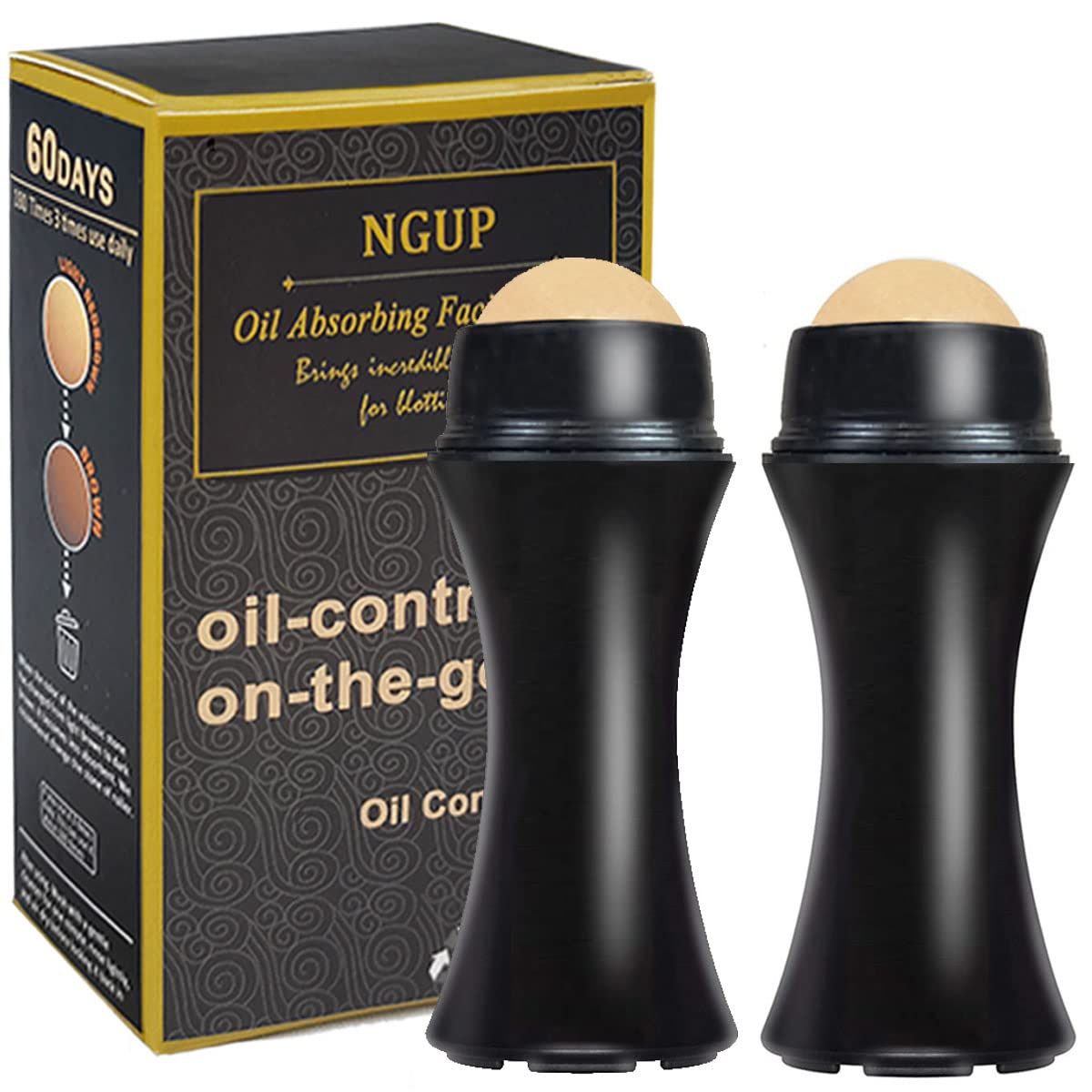 2Pcs Volcanic Face Roller Oil Control On The Go Oil-Absorbing Blotting Tool Natural Volcanic Roller Stone Ball (2PCS Black)
