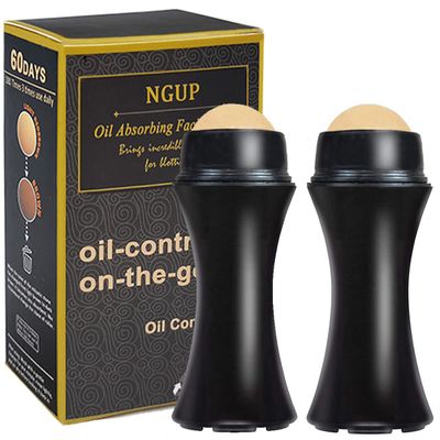 2Pcs Volcanic Face Roller Oil Control On The Go Oil-Absorbing Blotting Tool Natural Volcanic Roller Stone Ball (2PCS Black)