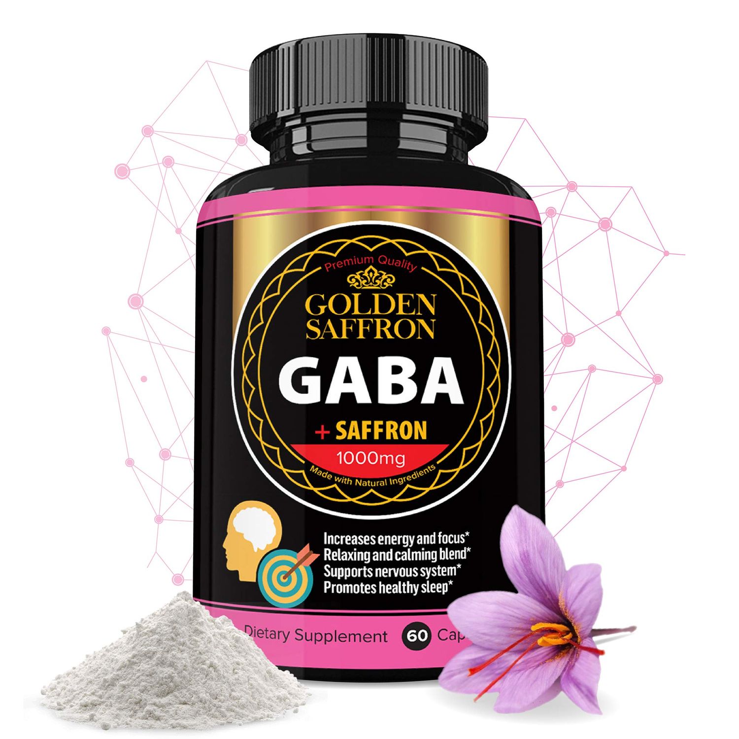 GOLDEN SAFFRON - GABA Saffron Extract Supplement - Unique and Powerful Non-GMO Supplement for Promoting Relaxation, Restful Sleep, and Mood Support - Made in The USA with No Added Sugar