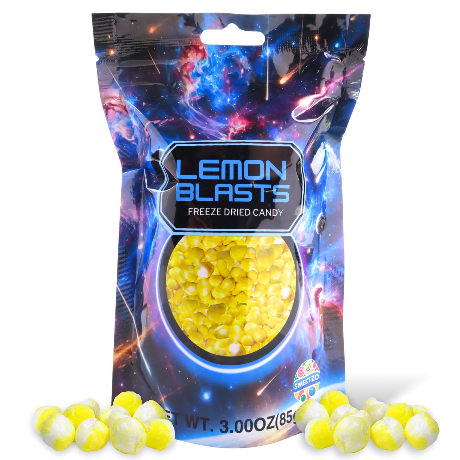 Freeze Dried Sour Lemon Candy, Crunchy Candies, Share Sized, Resealable Bag, 3 Ounces