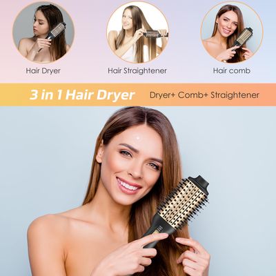 YourMate Hair Dryer Brush - Portable Hot Air Volumizing Brush with Adjustable 3 Temperature Settings for Stylish Hair Drying