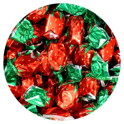 Strawberry Candy Bon Bons Hard Candy, 2 Pound Bulk Bag (Approx. 150 pcs.), Individually Wrapped Strawberry Filled Candies, The Hampton Popcorn Candy Company