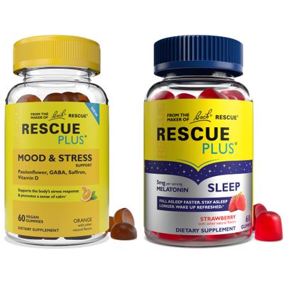 RESCUE Bach Plus Sleep Gummies with 5mg Melatonindose and Bach Plus Mood Stress Support Gummies with Key Nutrients and Botanicals - 2PK Dietary Supplements, 60Ct Each