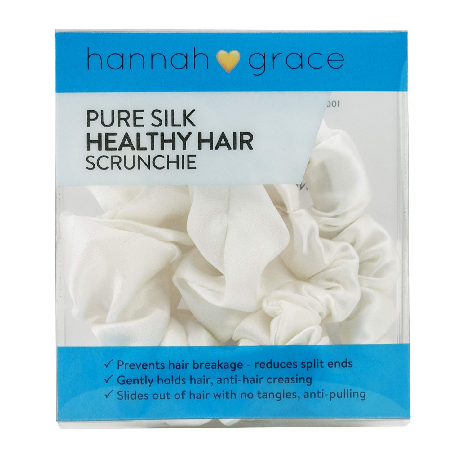 Silk scrunchies 100 silk elastic hair tie band for healthy hair growth - 2 pcs pack,1 large 1 small girls women ties scrunchie White - Hannah Grace