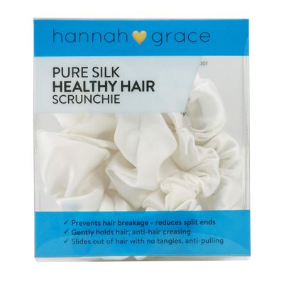 Silk scrunchies 100 silk elastic hair tie band for healthy hair growth - 2 pcs pack,1 large 1 small girls women ties scrunchie White - Hannah Grace
