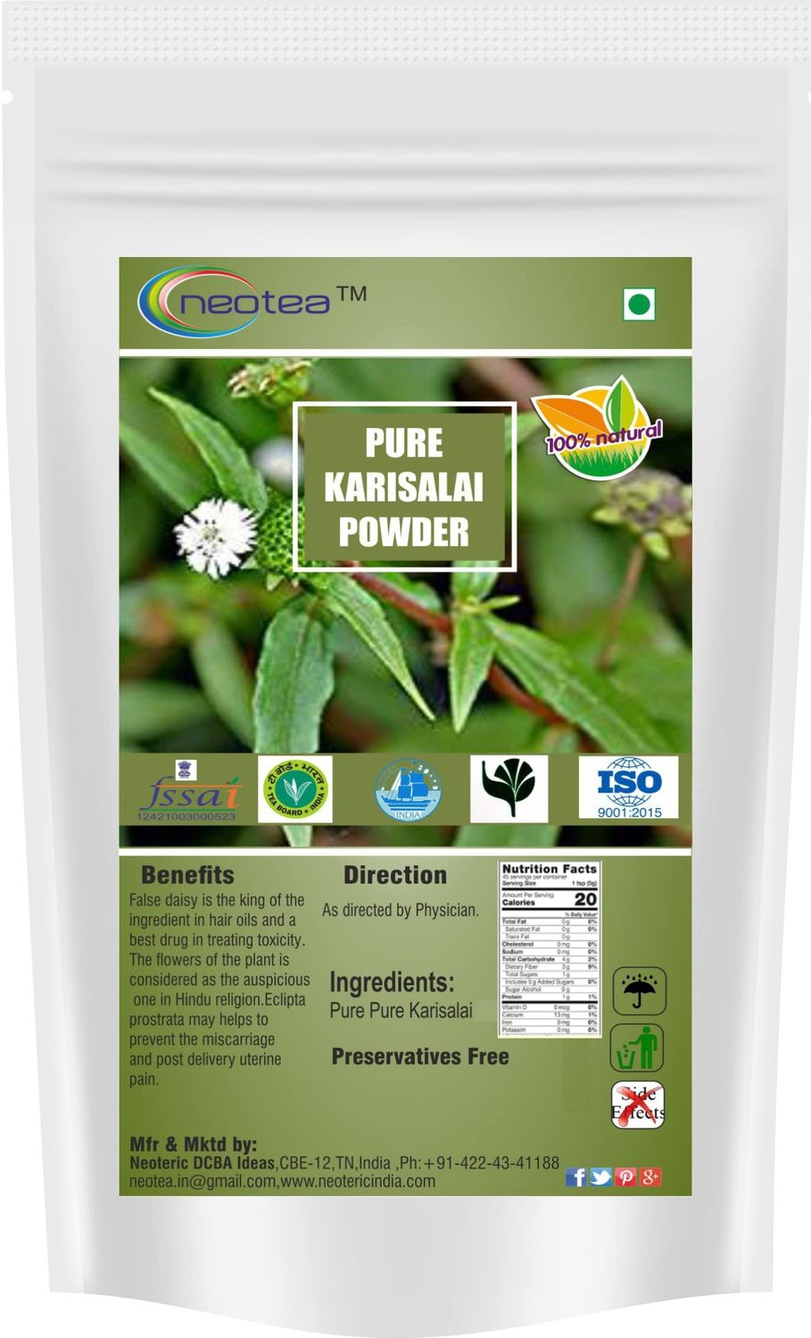 neotea Eclipta Prostrata Karisalai Karisalankanni Bhringraj Powder False Daisy Powder Hair Growth Organic Herbal Powder for Beautiful Hair 100 Natural 300 GM