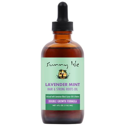 Sunny Isle Lavender Mint Hair and Strong Roots Oil 4oz Infused with Jamaican Black Castor Oil and Biotin Strengthen and Nourish Hair Follicles Dry Scalp, Split Ends Double Growth Formula