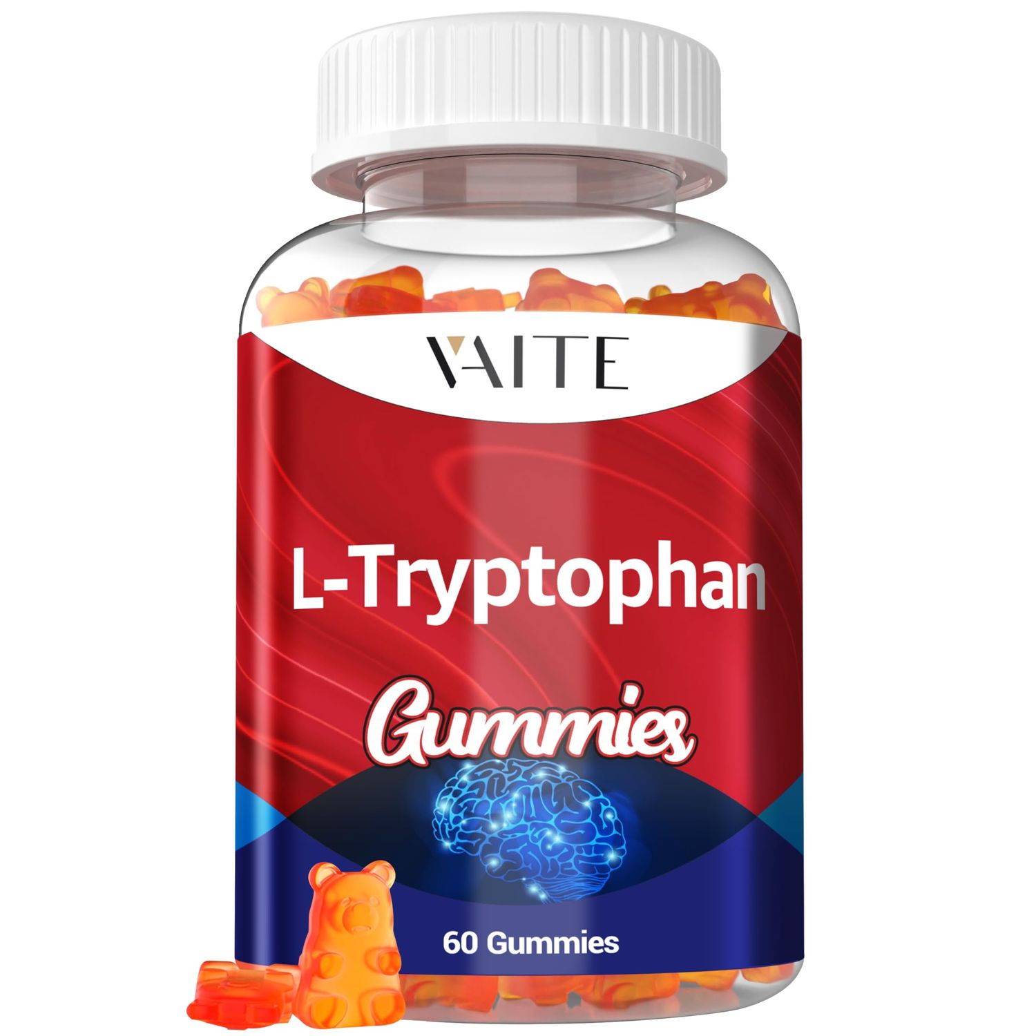 L Tryptophan 1000mg Gummies - Chewable Supplement for Positive Outlook, Calm Support Inner Balance, 60 Vegan Gummy to Promote Restful Nights, Support Mental Focus Encourage Peaceful Sleep