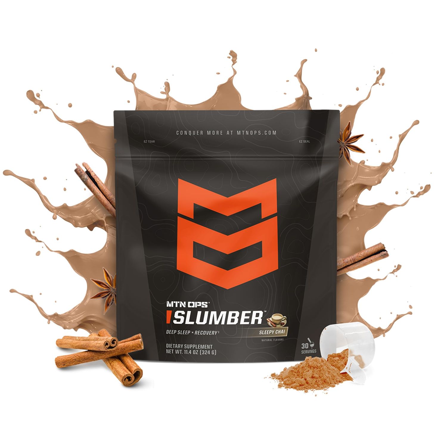 MTN OPS Slumber Sleep Aid for Muscle Recovery Deep Sleep, Sleepy Chai Sleep Support Powder Drink Mix, 30 Servings