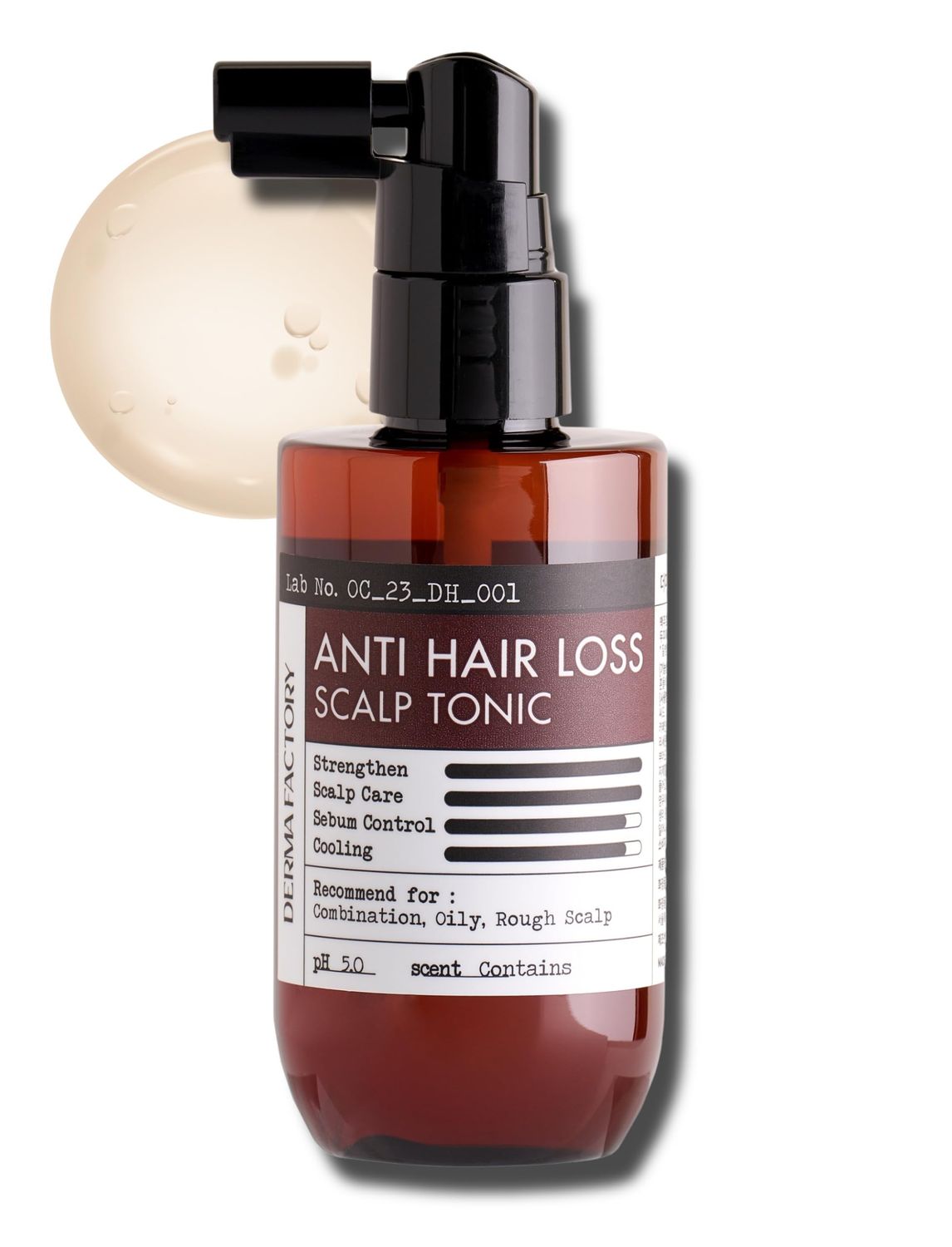 DermaFactory Scalp Treatment Tonic 3.3 Fl Oz Revitalize Thinning Hair Sebum Control Root Enhancer Scalp Instant Cooling Nourishing Spray wBrewer&#39;s Yeast 57 Caffeine No Sulfate Silicone Paraben