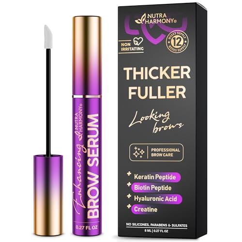 Enhancing Brow Serum for Eyebrow Growth with Keratin Biotin Peptides, Hyaluronic Acid, Creatine and Castor Oil for Fuller, Thicker Brows, Strength Nourishment Treatment, Non-Irritating Vegan, 8ml