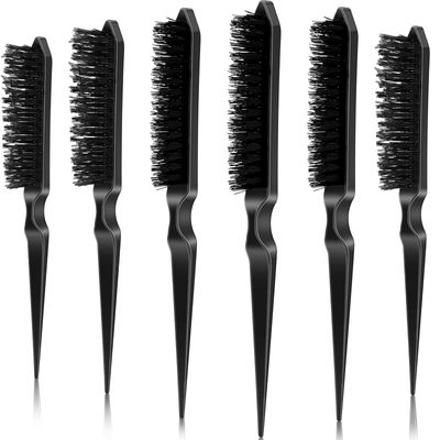 Yaomiao 6 Pcs Teasing Brush for Fine Hair, Nylon Rat Tail Brush,three Row Salon Teasing Set for Back Combing, Root Hair Care Scalp Massage(Black)