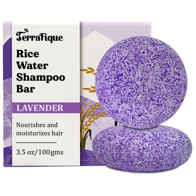 TERRAFIQUE Rice Water Shampoo Bar - Lavender Shampoo Bar for Hair Growth - Contains Shea Butter, Coconut - For Thinning Hair - 3.5 Oz - Pack of 2