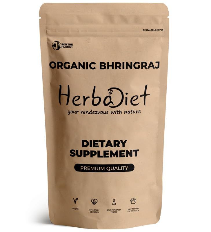 Organic Bhringraj Leaf Powder Eclipta Alba Promotes Healthy Hair Growth, Thickening 100 Pure, USDA Certified Supplement Resealable Zip Lock Pouch Non-GMO, Gluten Free (227 gram 8 oz)