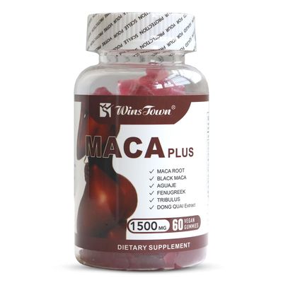 Wins Town Maca Plus Gummies, 1500mg Big Booty Enhancer with Black Maca Root Dong Quai Extract, Gluteus Boost Vitamins for Women, Fruit Flavor, 60 Count