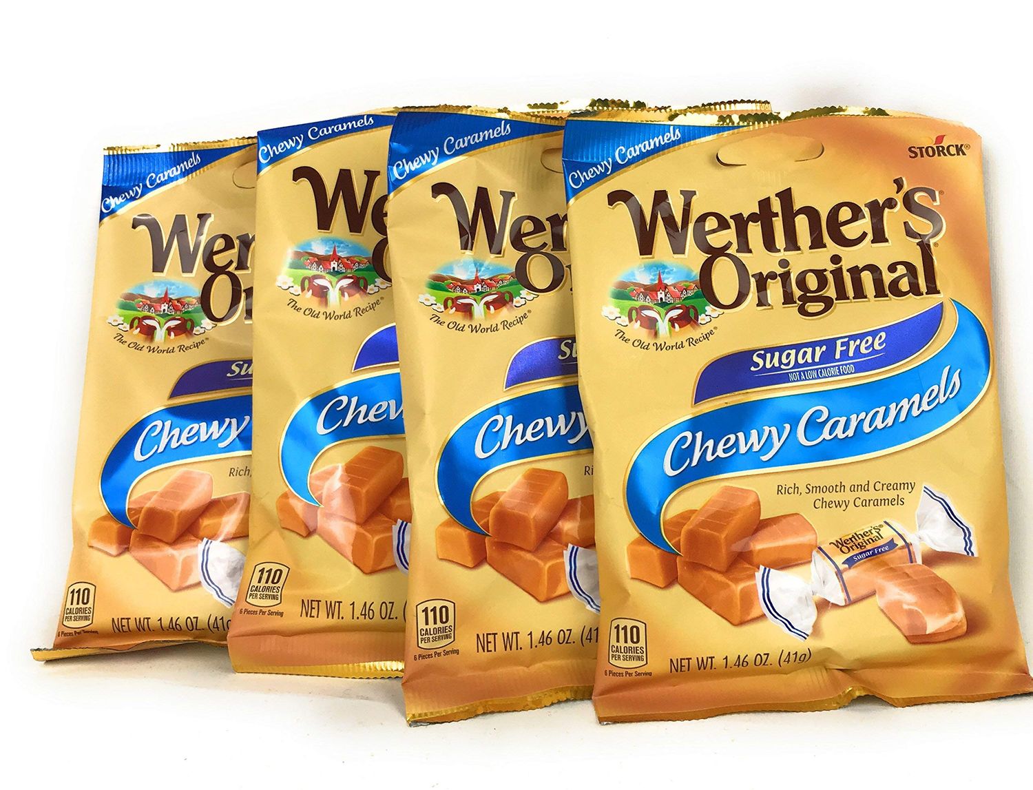 Werther&#39;s Chewy Caramels Candies Original Sugar Free, 1.46 Ounce Pack of 4