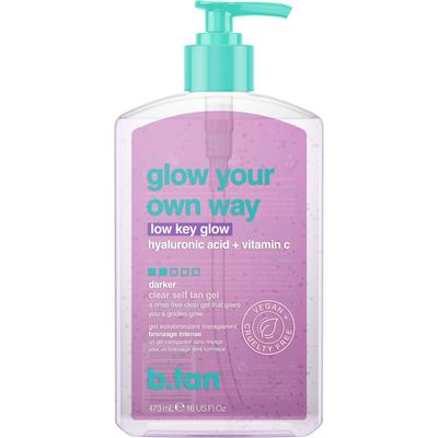b.tan Dark Clear Self Tan Gel Glow Your Own way, Low Key Glow - Transfer-Resistant Sunless Tanning Gel, Gradual Darker Bronze, Packed with Hyaluronic acid Vitamin C, 16 Fl Oz
