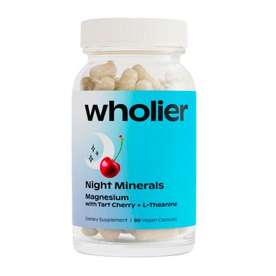 wholier Magnesium Glycinate, L-Theanine, Tart Cherry Juice. Natural Support for Sleep, Stress Relaxation. Melatonin-Free. Night Minerals. (90 Vegan Capsules) Glass Bottle