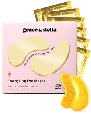 grace stella Award Winning Under Eye Mask - Travel Essentials - Anniversary Gifts for Women - Gel Eye Patches for Dark Circles, Puffy Eyes, Wrinkles, Undereye Bags - Vegan Self Care (48 Pairs, Gold)