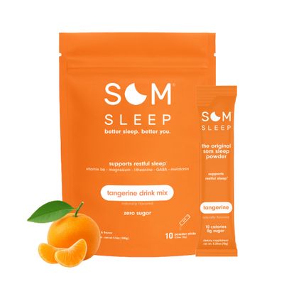 Som Sleep, Calm Sleep Aid Powder Drink Mix wMagnesium, Melatonin 3mg, Vitamin B6, L-Theanine GABA - Vegan, Zero Sugar - Tangerine, 10-Pack