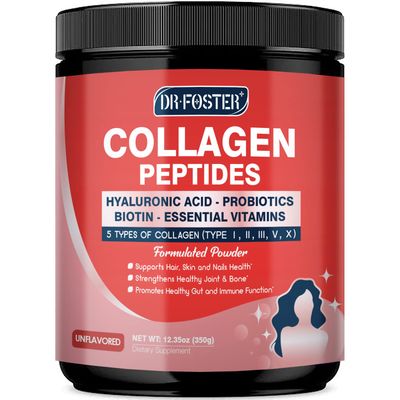 Multi Collagen Peptides Powder with Probiotics - Type I II III V X - Hydrolyzed Collagen Peptides with Multivitamins, Hyaluronic Acid Biotin - Support Skin Hair Nail Joints Gut, 35 Servings