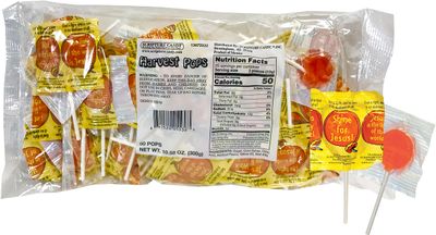 Scripture Candy, Harvest Themed Orange Flavored Pops, 50 Count