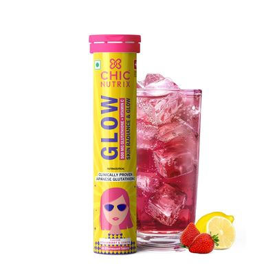 CHICNUTRIX Glow - Japanese Glutathione 500mg OPITAC Vitamin C for antioxidant Support and detoxification, Non-GMO Vegan - 20 Tablets Strawberry - Lemon Flavour