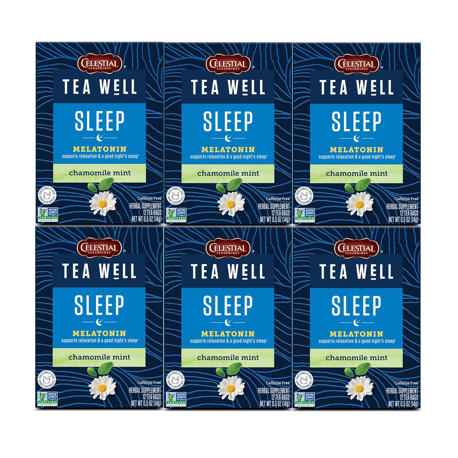 Celestial Seasonings TeaWell Herbal Tea, Sleep with Melatonin, Chamomile Mint, Caffeine Free Wellness Tea, 12 Tea Bags (Pack of 6)