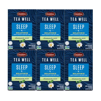 Celestial Seasonings TeaWell Herbal Tea, Sleep with Melatonin, Chamomile Mint, Caffeine Free Wellness Tea, 12 Tea Bags (Pack of 6)