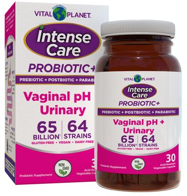 Vital Planet - Intense Care Vaginal pH Urinary Probiotics, Prebiotics, Postbiotics, Parabiotics, 4-in-1 Refrigerated Supplement for Adults, 65 Billion CFU, 64 Strains, Digestive and Immune, 30 ct