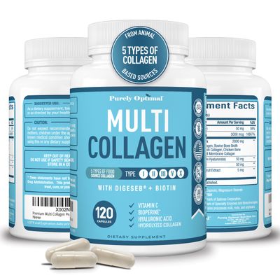 Premium Multi Collagen Peptides (Types I, II, II, V, X) - Collagen Pills for Skin Care, Hair Growth, Nails Joints - Vitamin C, Hyaluronic Acid, Biotin, Gluten Free - 120 Collagen Capsules